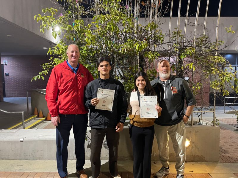 Principal Gary Brown, Julian Silva, Alicia Etcheberry and Athletic Director Todd Rolph