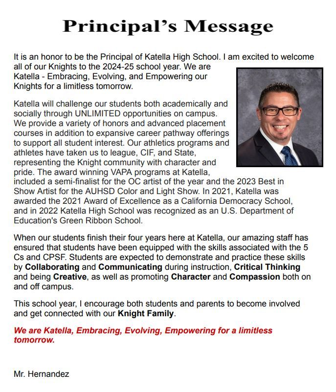 Principals Message